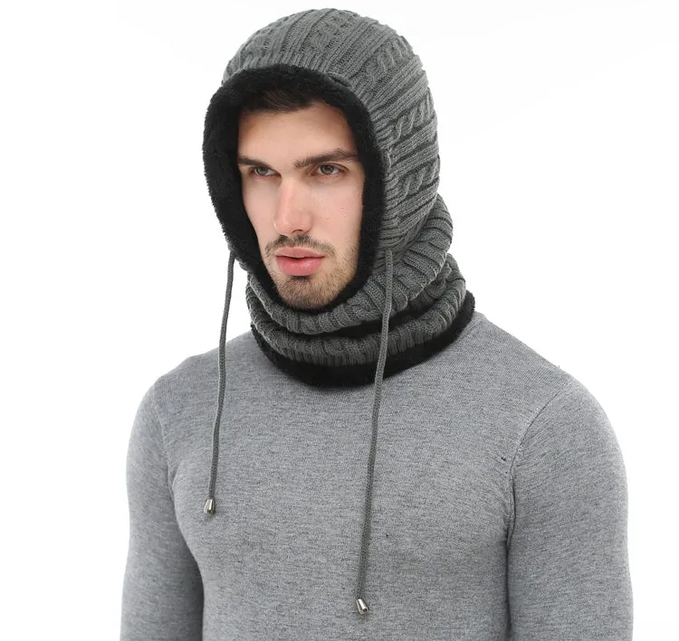 Men's Winter Knitted Scarf Beanie - Black,Gray,Navy,Wine Red,Coffee,Khaki
